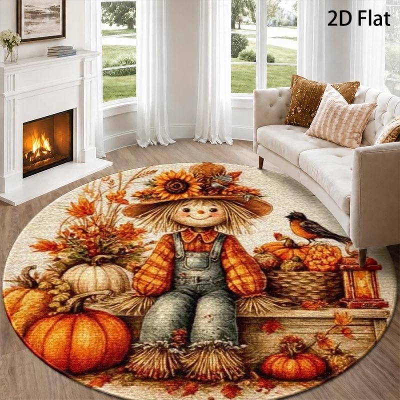 Commercial Printing Machine - Schattig ronde vloerkleed met herfstmotief, met