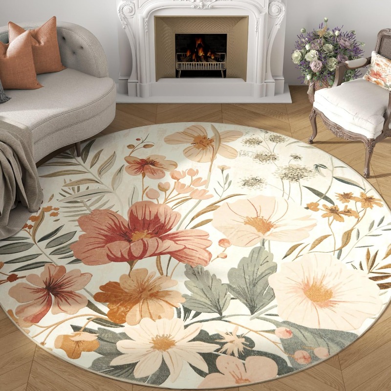 Commercial Printing Online - Rond woonkamertapijt Vintage Scandinavische stijl Bloemenprint